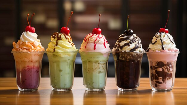 Une photo de milkshakes sucrés et indulgents avec des garnitures