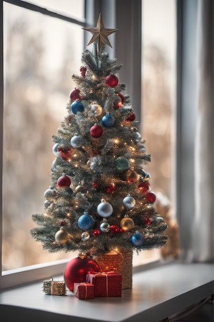 Photo d'un mini arbre de Noël avec des ornements dans le salon