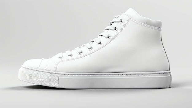 Une photo minimale d'une chaussure de sport blanche sur un fond blanc correspondant. La chaussure est bien éclairée et centrée dans le cadre.