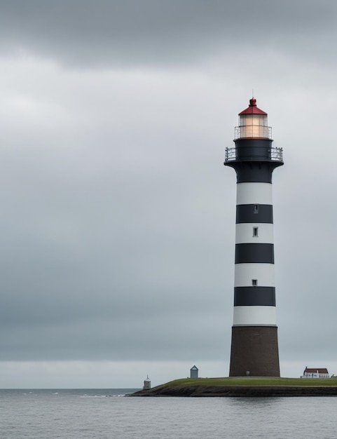 photo de mise au point du grand phare de la mer du Nord sous un ciel nuageux sur un arrière-plan flou et confortable