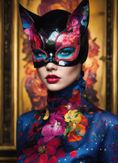 Une photo de mode d'une belle femme dans un masque de carnaval ai génératif ai génératif