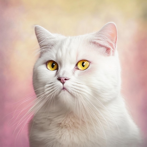 Photo mode portrait de chat blanc aux pastels couleur rose