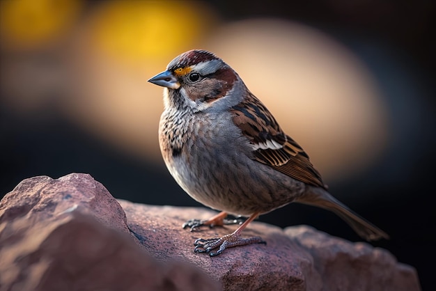 Une photo d'un moineau près d'un rocher