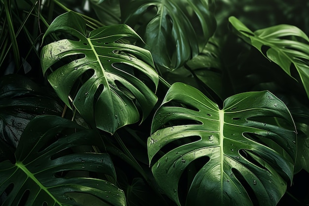 photo monstera feuille de luxe bannière de médias sociaux fond de jungle tropicale