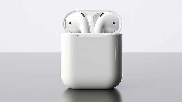 Une photo montrant le design propre et minimaliste d'un étui de charge Apple AirPods