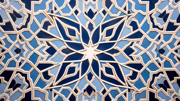 Une photo montrant un gros plan d'une tuile de céramique décorative avec des motifs géométriques islamiques