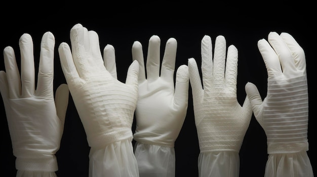 Une photo montrant les textures et les motifs des gants de laboratoire et des manteaux de laboratoire