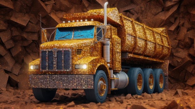 Une photo montre un gros camion minier jaune vif sur le travail
