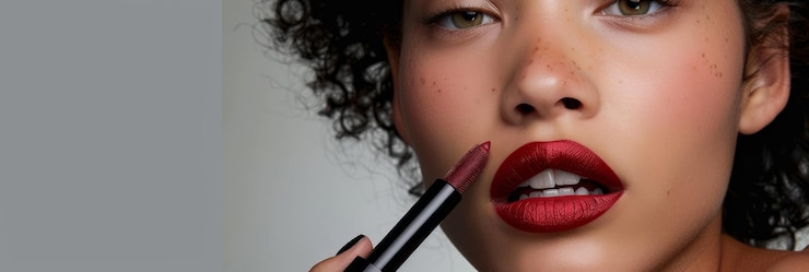 Photo une photo montre une publicité esthétique d'un rouge à lèvres avec un modèle incarnant la beauté et la polyvalence