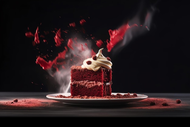 Photo un morceau de délicieux gâteau de velours rouge