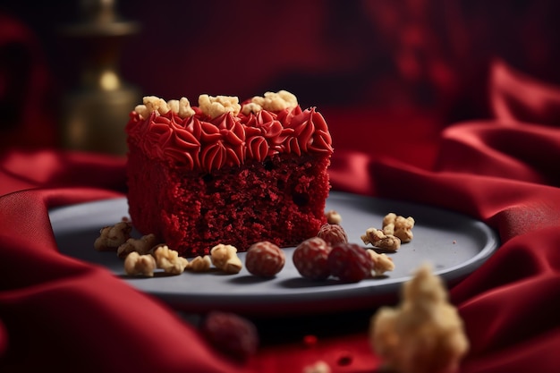 Photo un morceau de délicieux gâteau de velours rouge