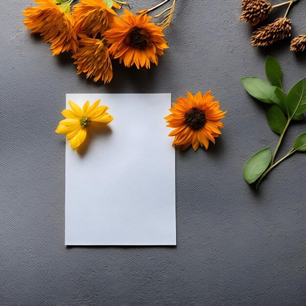 Photo d'un morceau de papier joliment décoré avec des fleurs et des feuilles