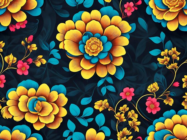 Photo un motif sans couture floral coloré sur un fond noir