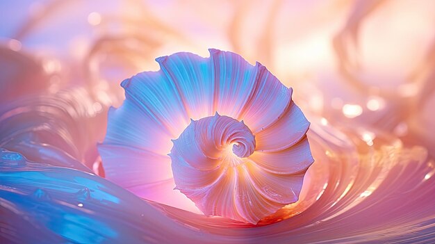 Une photo d'un motif en spirale sur la toile de fond d'une île tropicale de coquillages