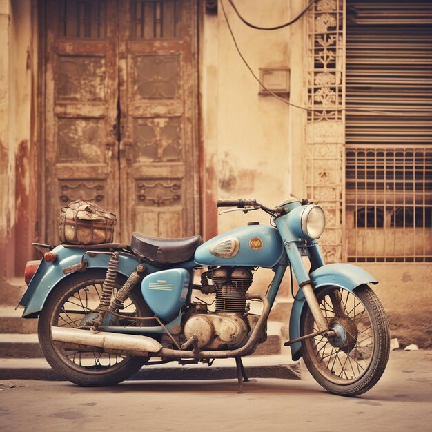 photo de moto rétro dans la ville bleue de jodhpur en india