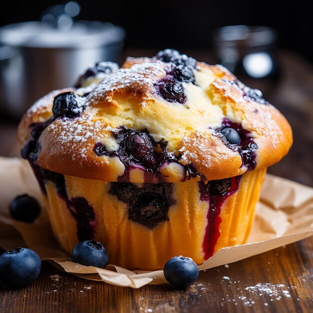 Photo une photo d'un muffin aux bleuets