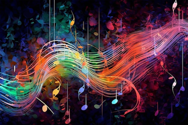Photo photo musique colorée avec des notes de couleurs abstraites d'illustration numérique créative