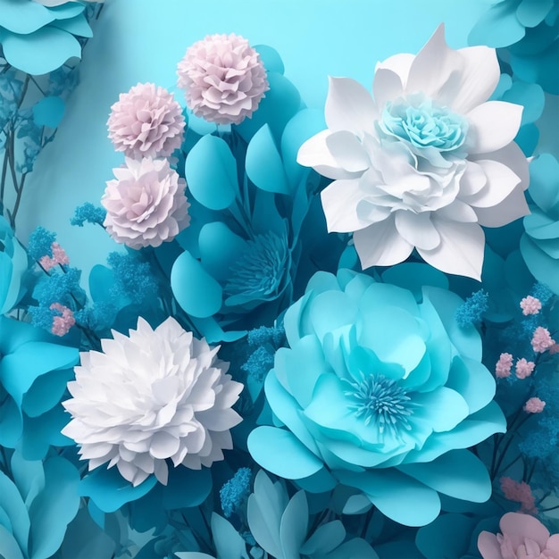 photo nature fleur de rose fleur bleue et rose bouquet d'arrière-plan décoration de plante romantique 3d ai