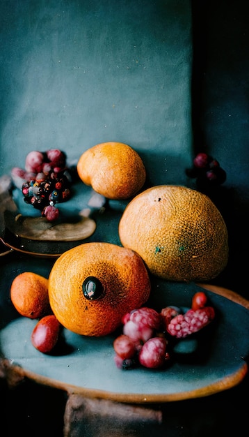Photo nature morte de variation de fruits sur une table