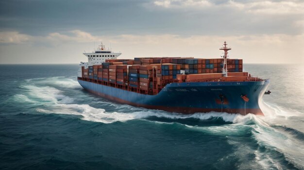 Photo photo navire de cargaison à conteneurs a navigué sur l'océan