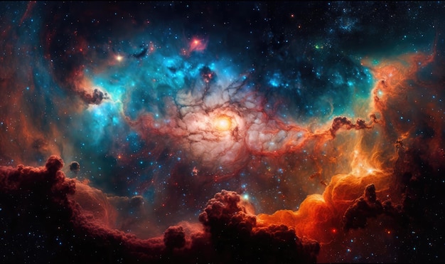 Une photo d'une nébuleuse avec des étoiles et des nébuleuses en arrière-plan.
