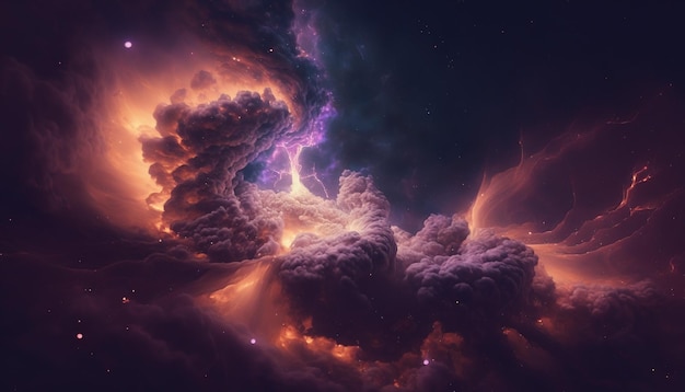 Une photo d'une nébuleuse avec des nuages et des étoiles en arrière-plan