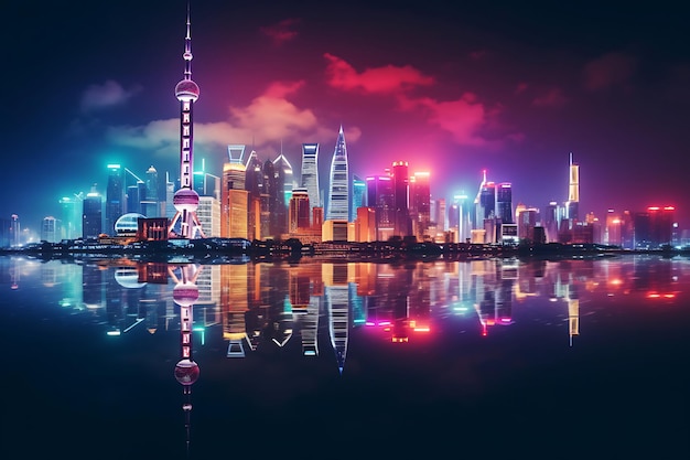 Photo de Neonlit Shanghai paysage urbain 4K papier peint