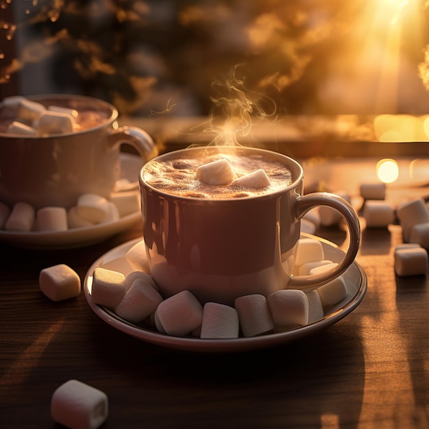 Une photo de Noël confortable avec une tasse de cacao