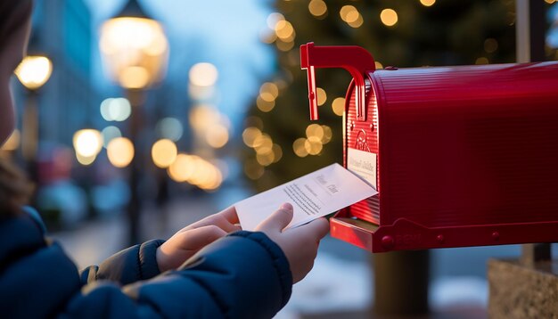 Photo photo de noël joyeux et de nouvelle année boîte aux lettres rouge recevant et envoyant des cadeaux de nouvelle année