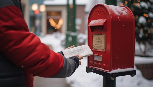 Photo photo de noël joyeux et de nouvelle année boîte aux lettres rouge recevant et envoyant des cadeaux de nouvelle année