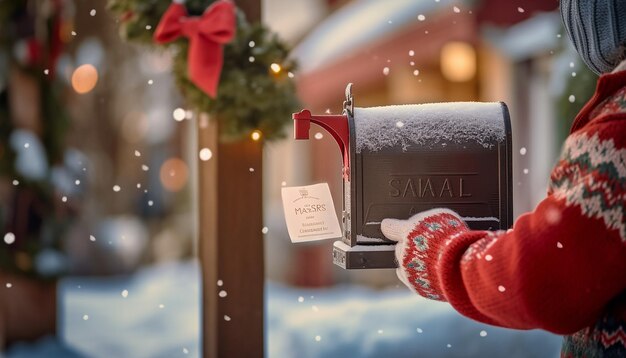 Photo photo de noël joyeux et de nouvelle année boîte aux lettres rouge recevant et envoyant des cadeaux de nouvelle année