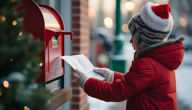 Photo de Noël joyeux et de nouvelle année Boîte aux lettres rouge recevant et envoyant des cadeaux de nouvelle année