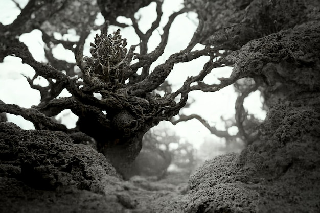 Photo noir et blanc d'un arbre ai génératif