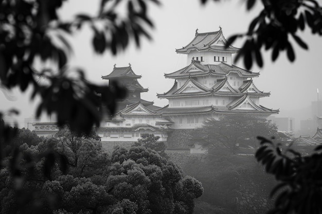 Une photo en noir et blanc d'un bâtiment