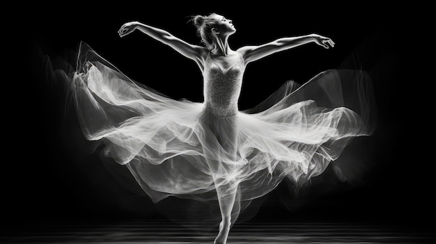 Une photo en noir et blanc d'une danseuse de ballet