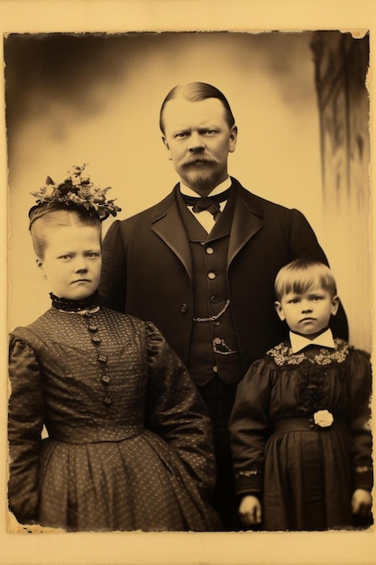 Photo une photo en noir et blanc d'une famille avec deux enfants