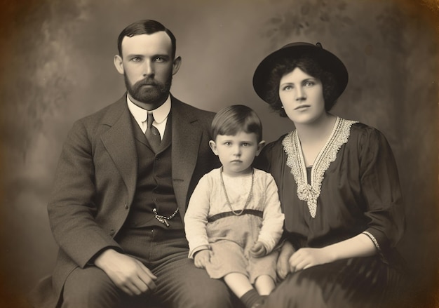 Photo une photo en noir et blanc d'une famille avec un enfant