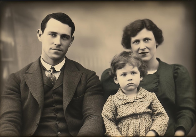 Photo une photo en noir et blanc d'une famille avec une femme et un enfant