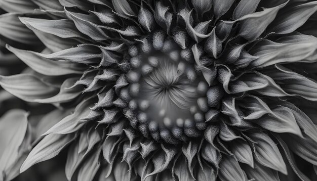 une photo en noir et blanc d'une fleur avec une spirale au centre