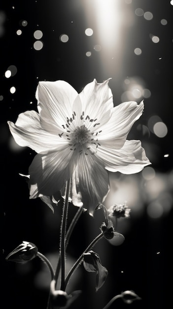 Une photo en noir et blanc d'une fleur