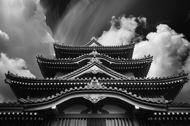 Une photo en noir et blanc d'un grand bâtiment