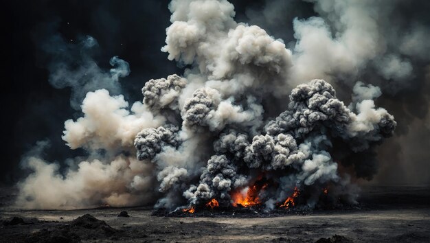 une photo en noir et blanc d'une grande quantité de fumée