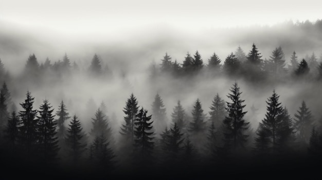 Une photo en noir et blanc d'un lac avec des arbres