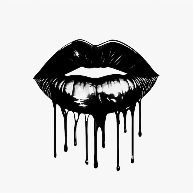 une photo en noir et blanc d'une lèvre dégoulinante ai générative