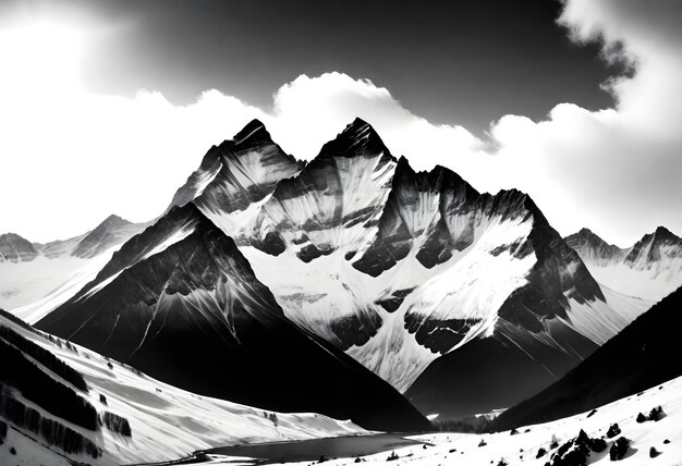 Photo une photo en noir et blanc d'une montagne avec une montagne en arrière-plan