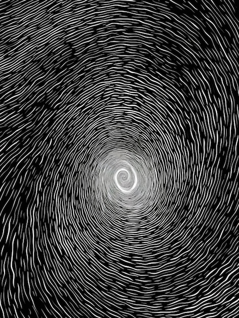 Une photo en noir et blanc d'un motif en spirale avec une lumière à la fin de l'ai générative