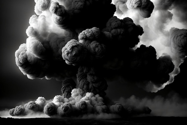 Une photo en noir et blanc d'un nuage de fumée