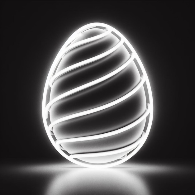Une photo en noir et blanc d'un œuf de Pâques au néon