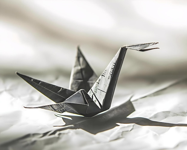 Photo une photo en noir et blanc d'un oiseau origami