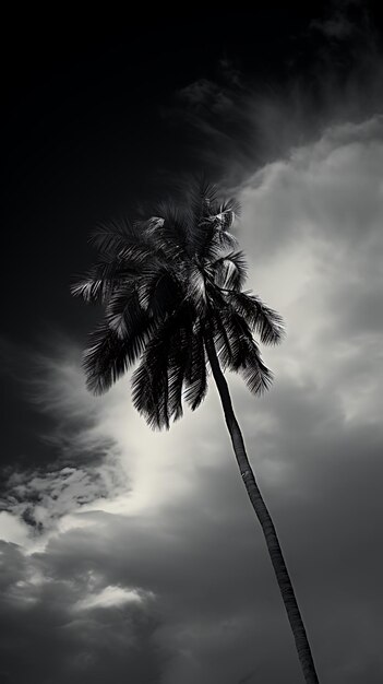 Photo photo en noir et blanc d'un palmier et de nuages